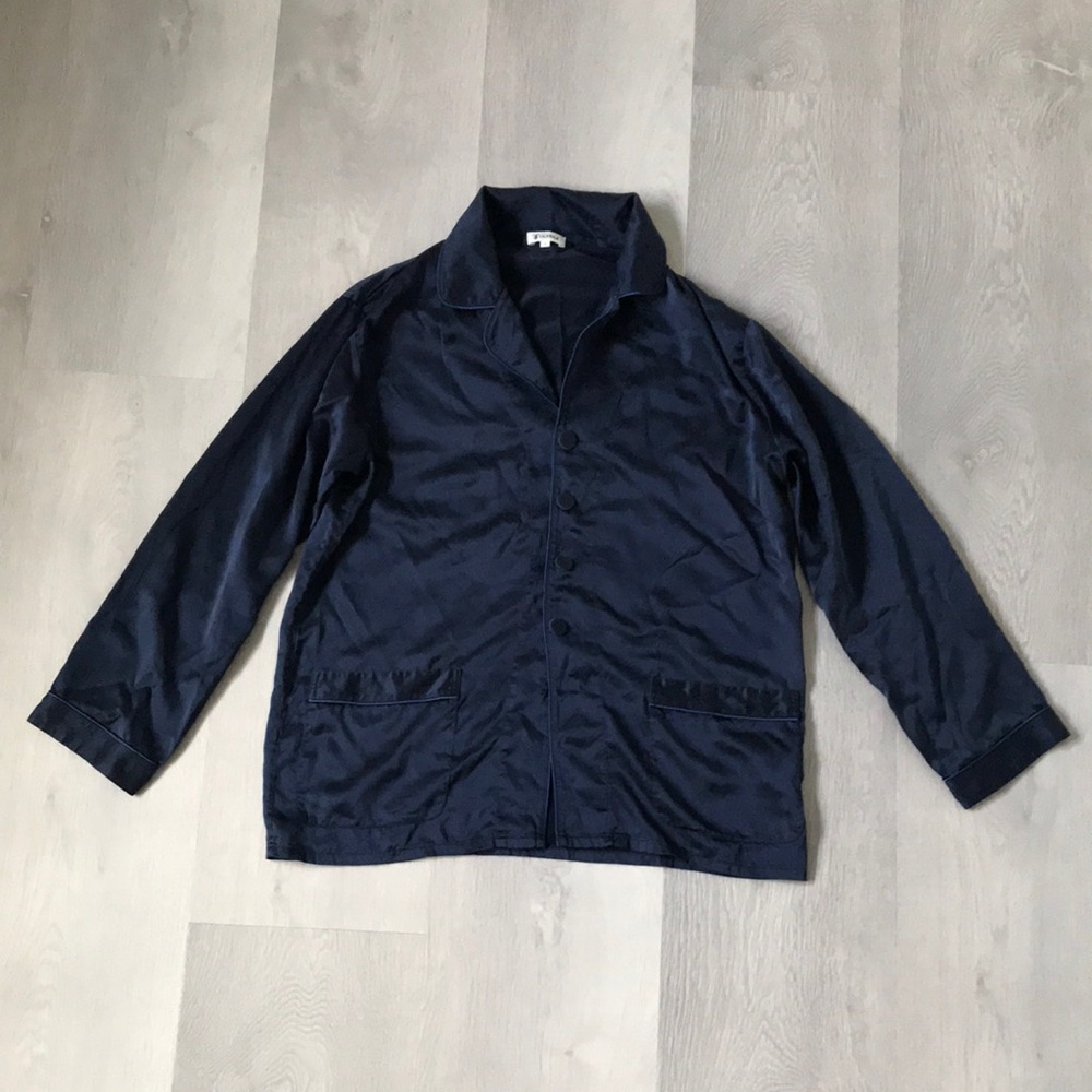 LILYSILK PJ NAVY SLEEP SHIRT BUTTON LONG SLEEVE WOMENS SMALL